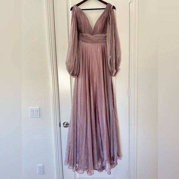 Mac Duggal | 67414 Chiffon Open Sleeve A Line Gown Size 2 NEW - Picture 7 of 13